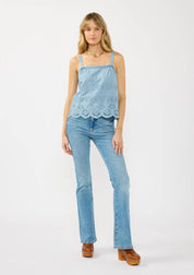 Eyelet Sweetheart Neck Pintuck Tank