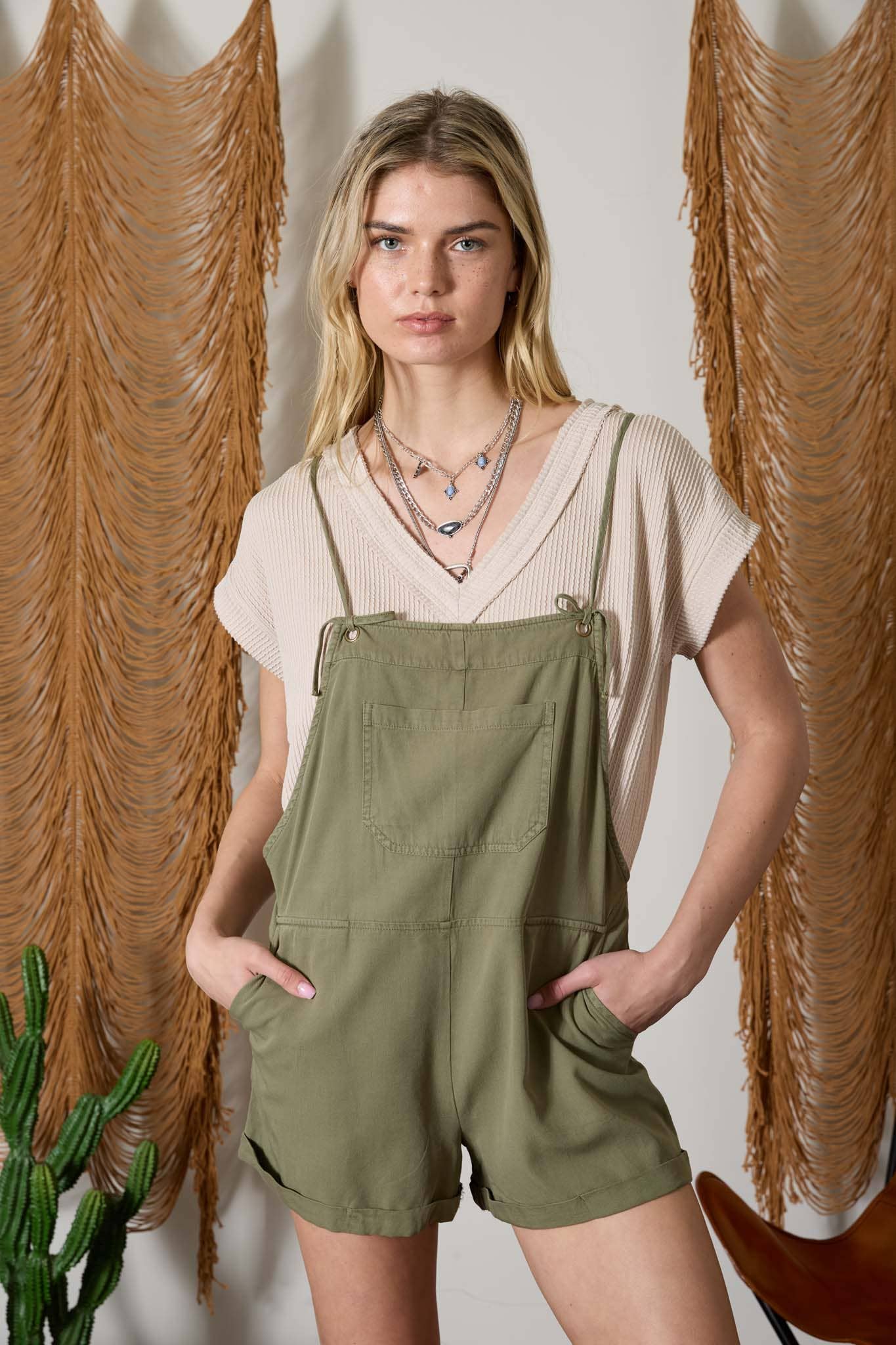 Spaghetti Tie Overall Shorts