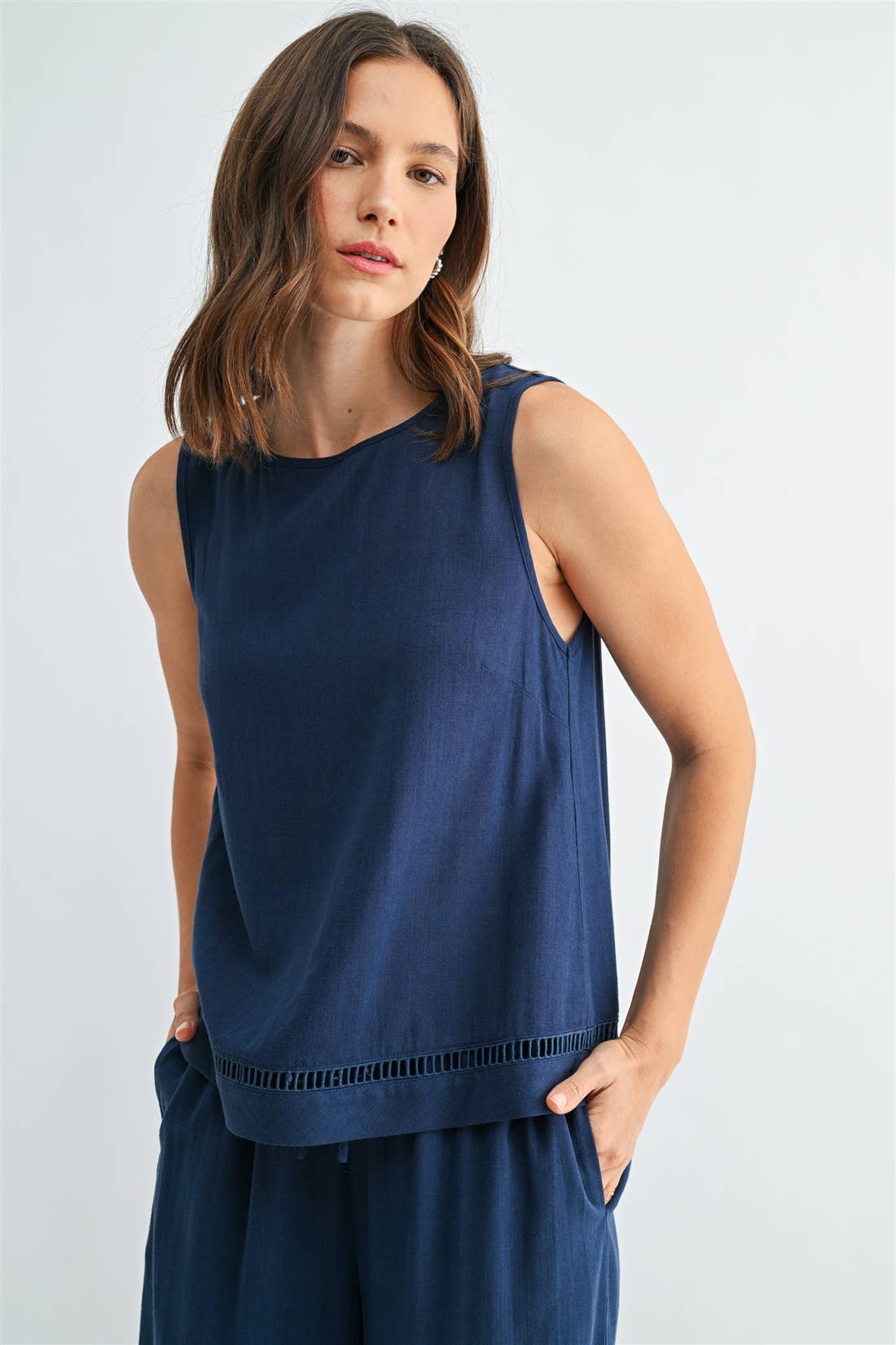 Tessa Trim Detail Linen Blend Tank