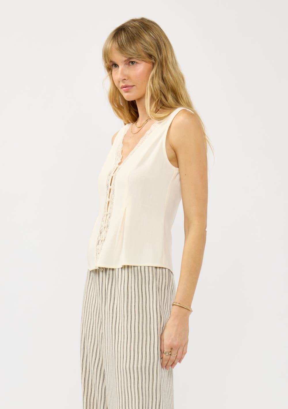 Junie Lace Trim Button Front Top