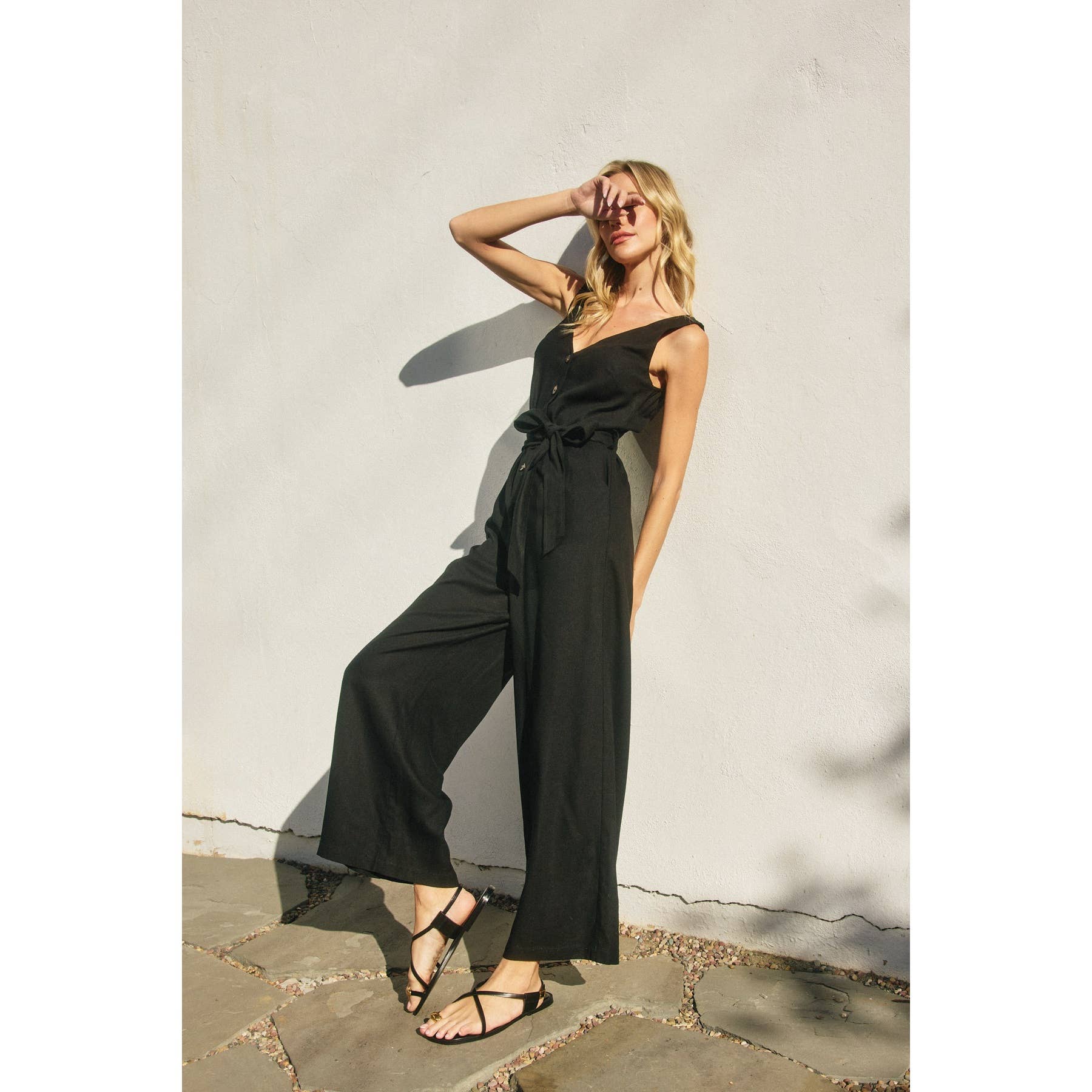 Vera Linen V-Neck Jumpsuit