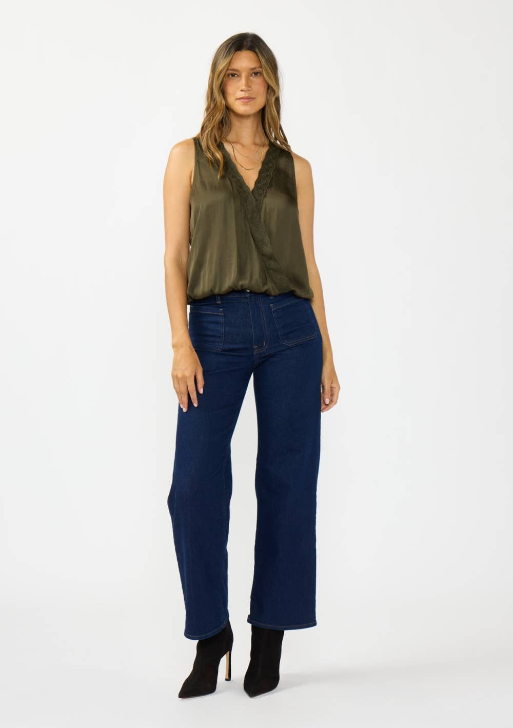 Romy Embroidered Satin Surplice Top
