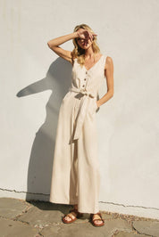 Vera Linen V-Neck Jumpsuit