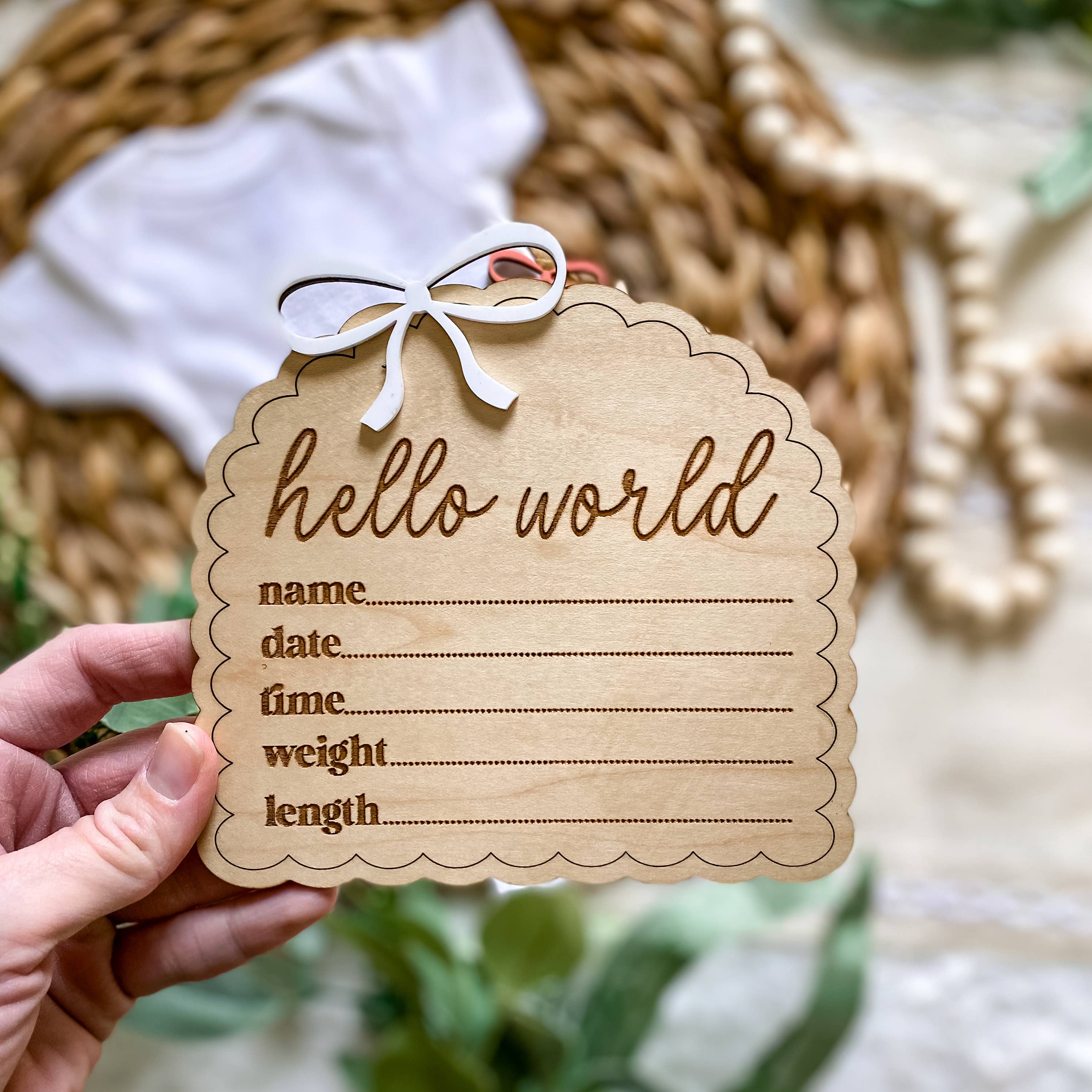 Hello World Birth Stat Sign - Dainty Bow