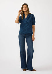Puff Sleeve Split Neck Lace Top