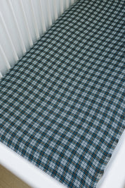 Navy Plaid Muslin Crib Sheet