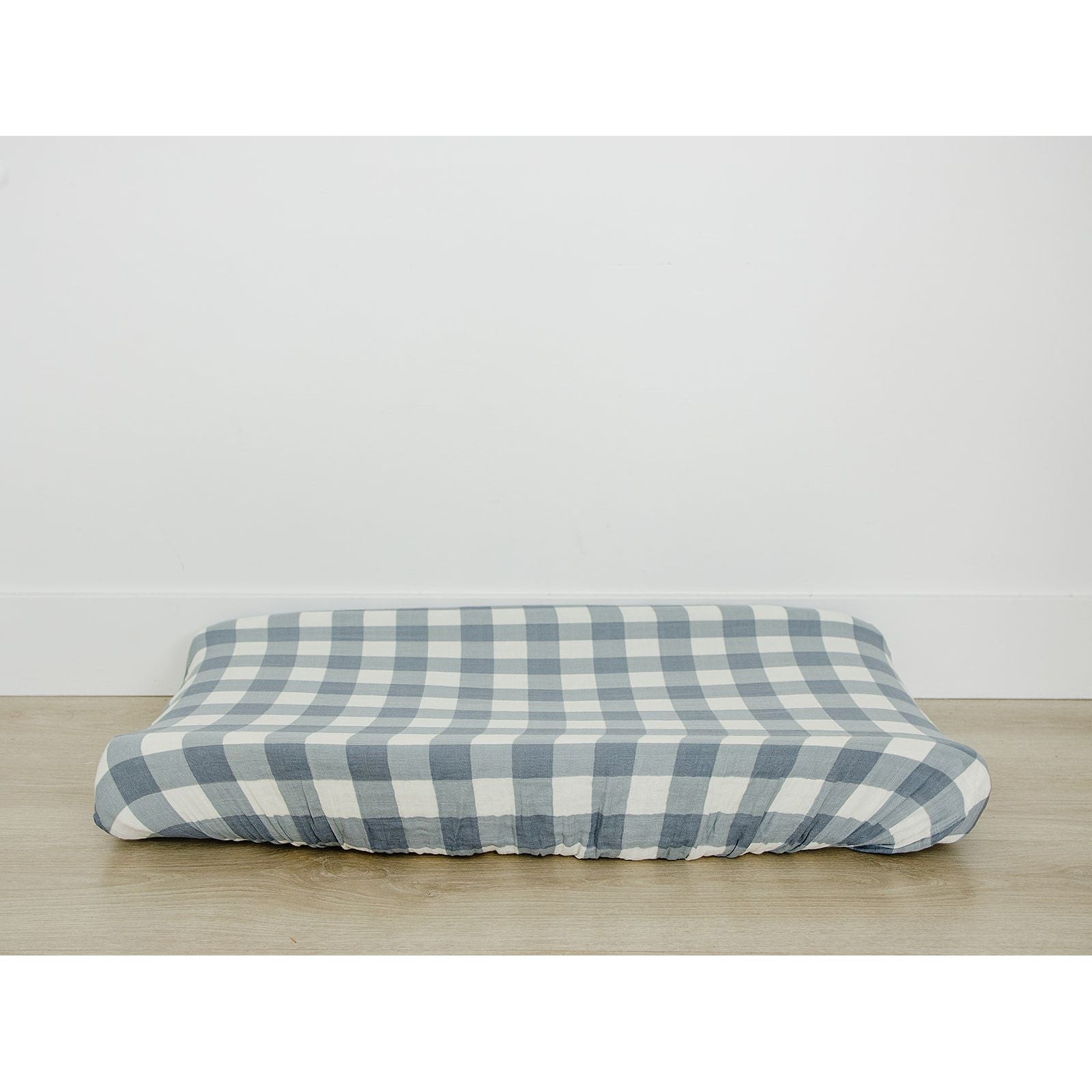 Dusty Blue Gingham Muslin Changing Pad Cover