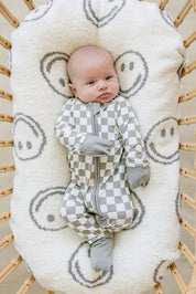 Light Green Checkered Bamboo Zipper
