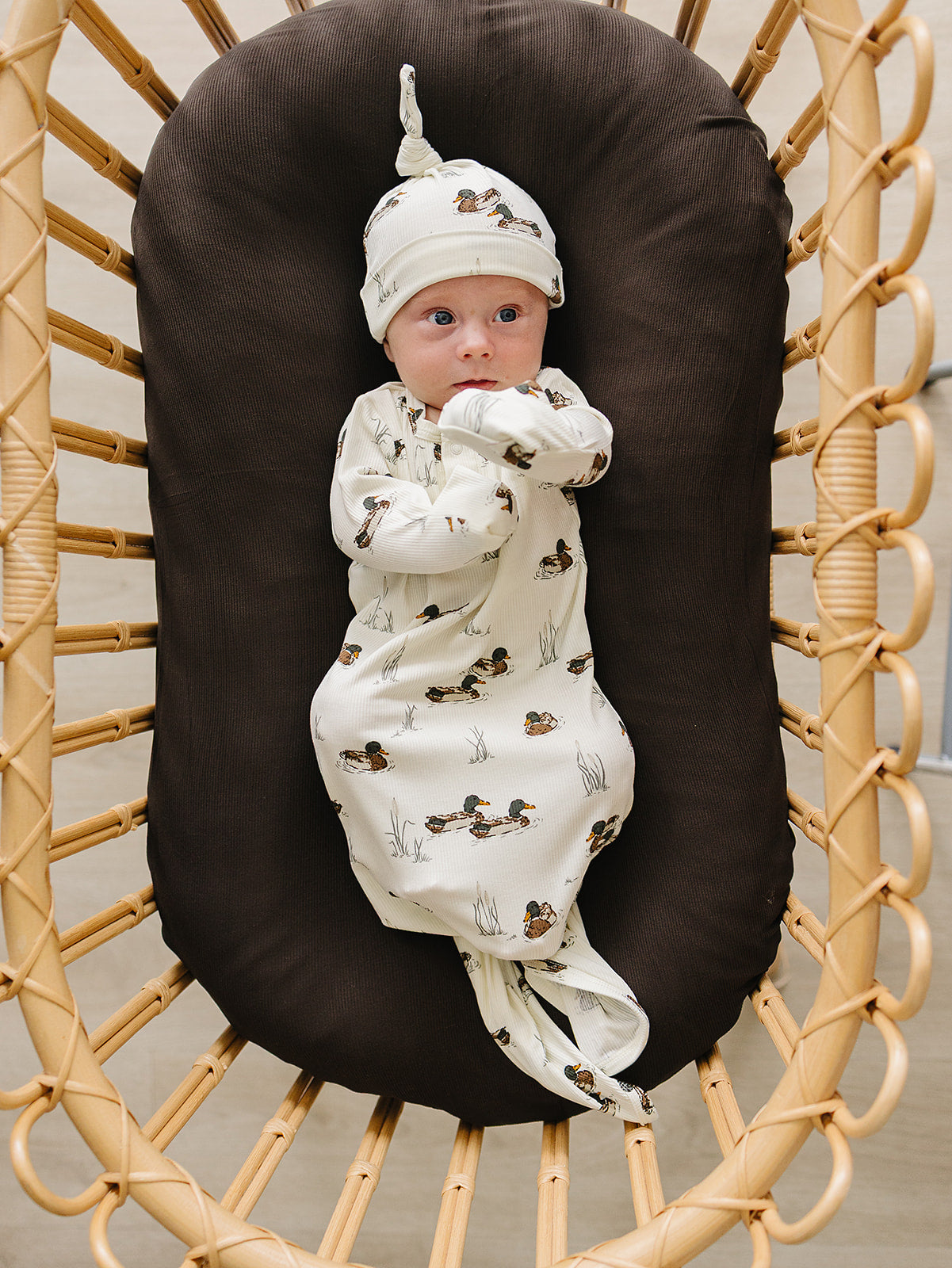 Ducks Ribbed Bamboo Newborn Knot Hat