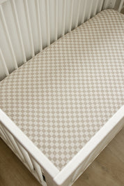 Taupe Checkered Bamboo Stretch Crib Sheet