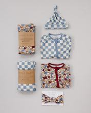 Blue Checkered Ribbed Bamboo Stretch Swaddle