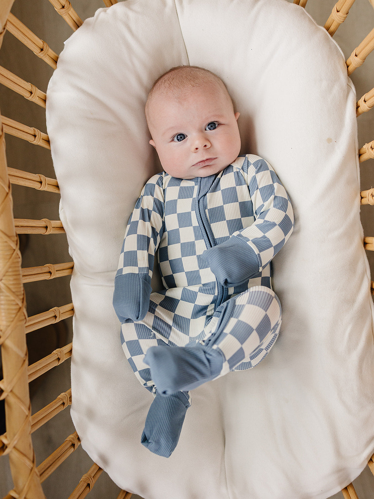 Blue Checkered Ribbed Bamboo Zipper