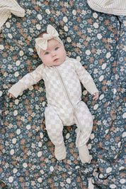 Taupe Checkered Bamboo Zipper