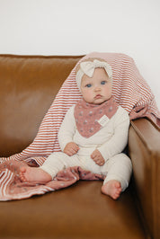 Vintage Pink Floral + Pink Stripes Muslin Quilt