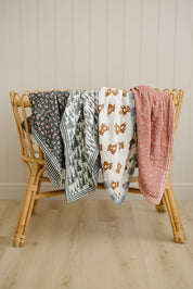 Vintage Pink Floral + Pink Stripes Muslin Quilt