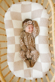 Brown Floral Ribbed Bamboo Zipper