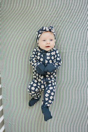 Navy Daisy Ribbed Bamboo Zipper