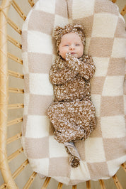 Brown Floral Ribbed Bamboo Knot Gown