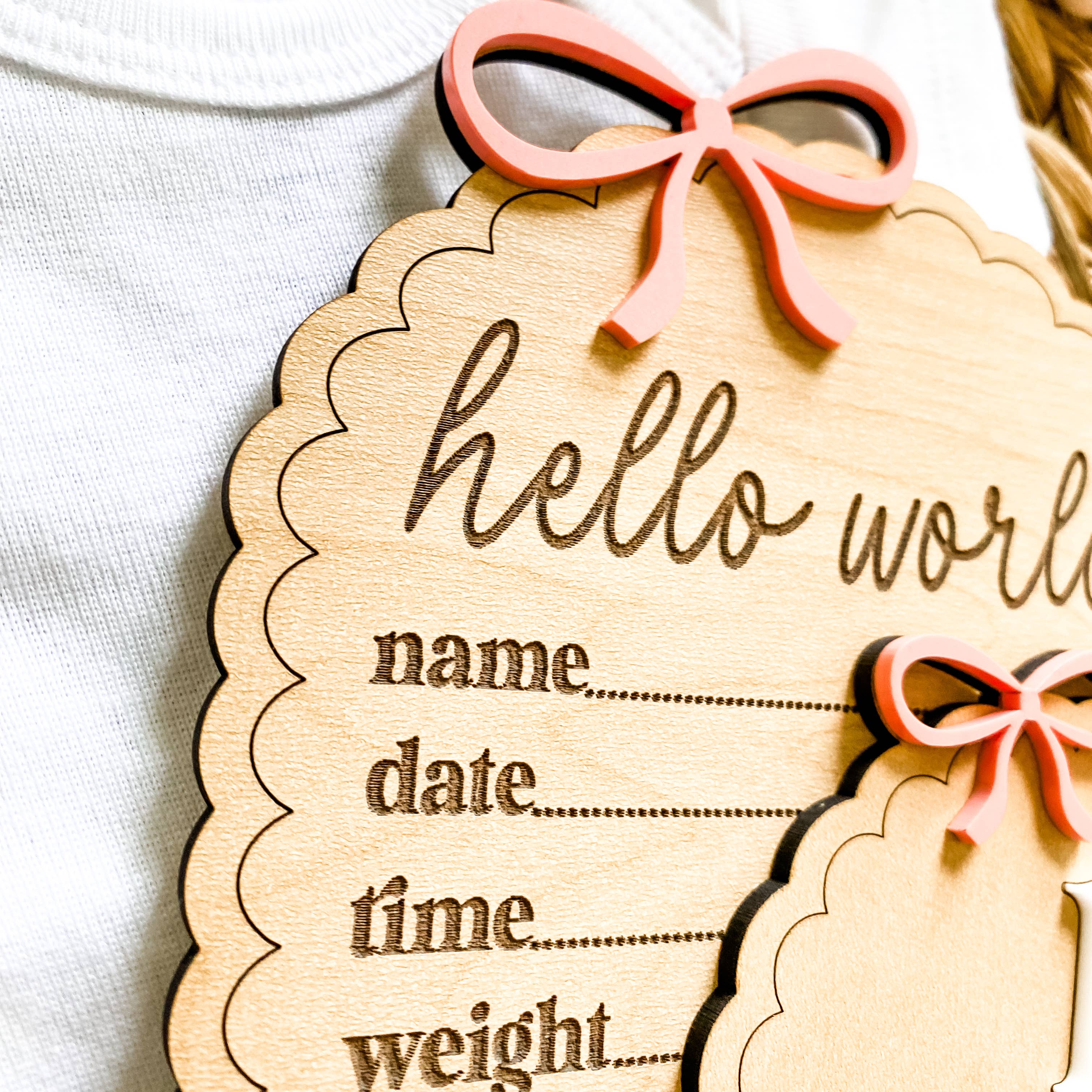 Hello World Birth Stat Sign - Dainty Bow