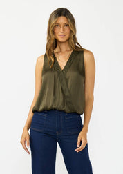 Romy Embroidered Satin Surplice Top