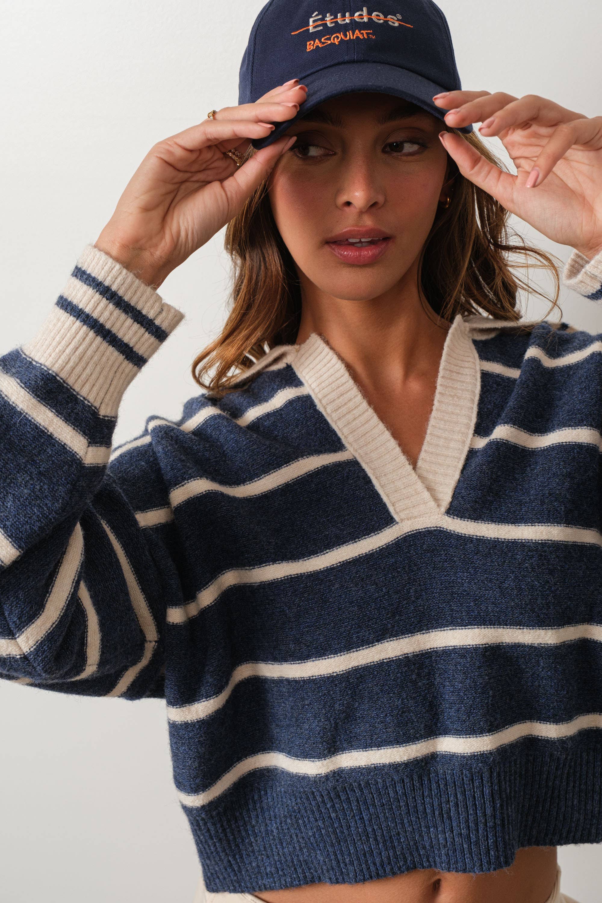 Sloane Striped Collared V-Neck Sweater