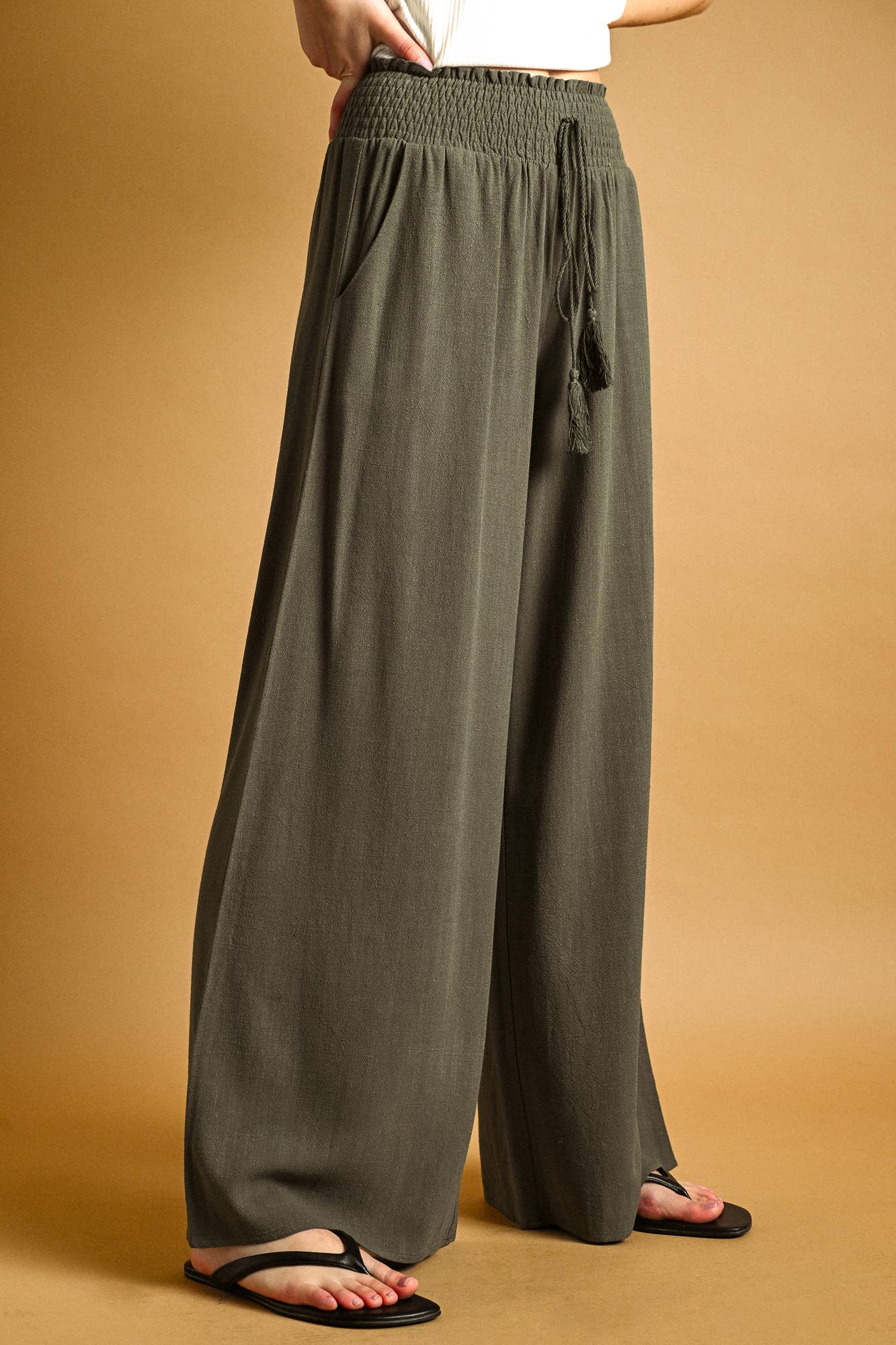 Breezy Wide-Leg Smocked Waist Pants