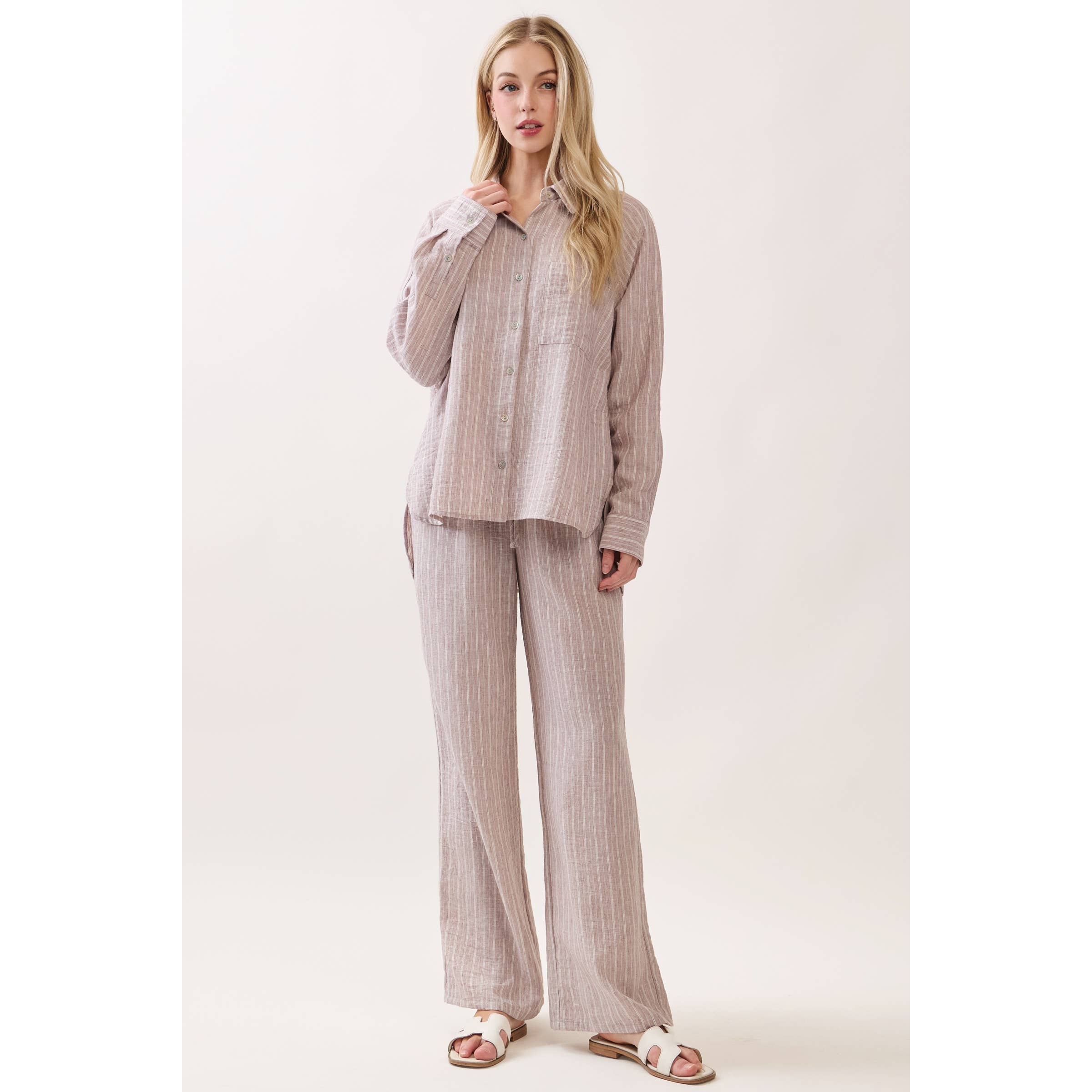 Livia Striped Tie Waist Wide Leg Pants