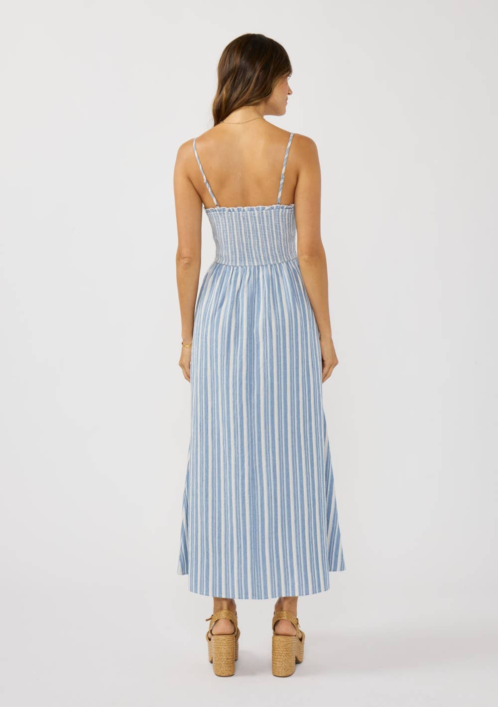 Striped Smocked Bodice Midi Dress