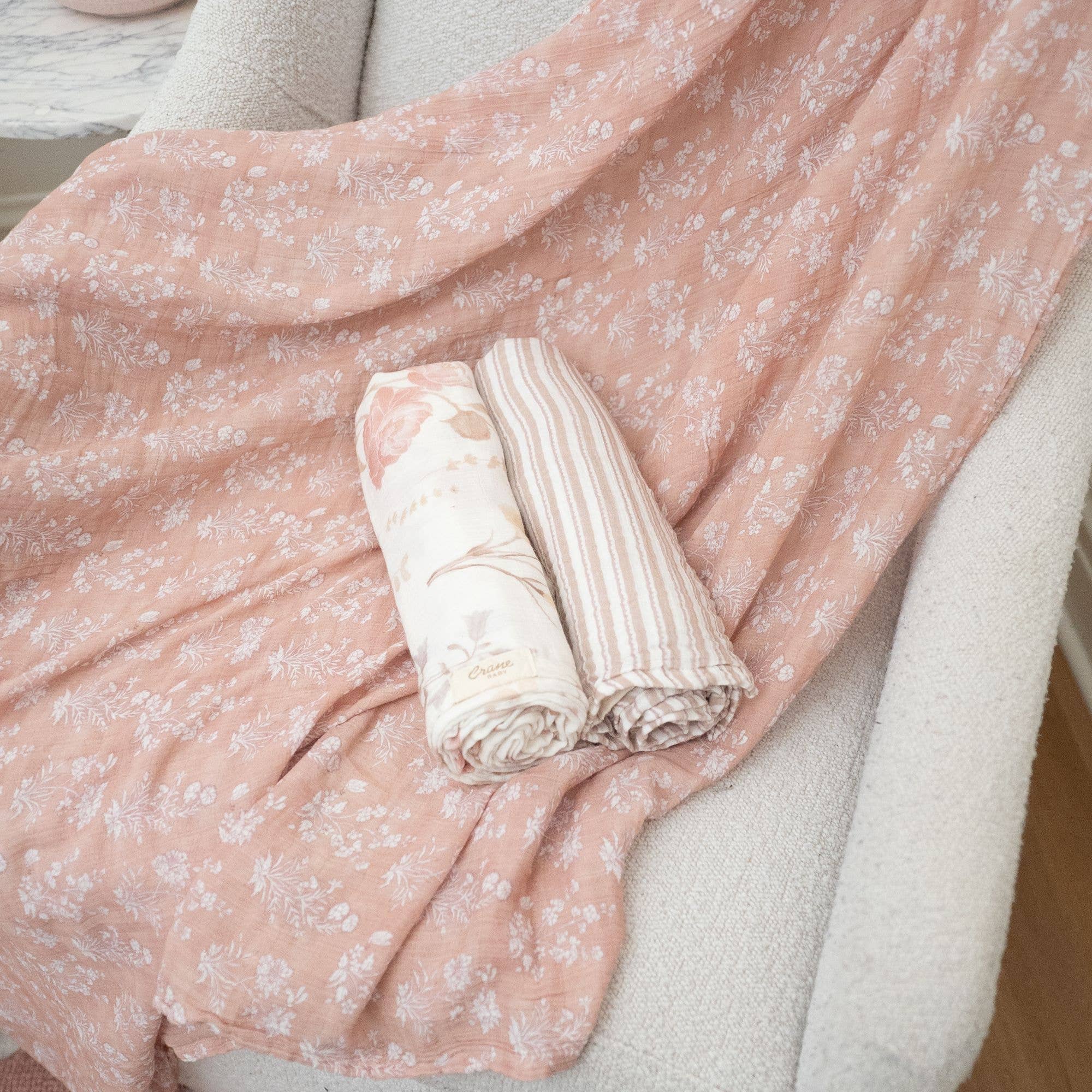 Violet Floral Muslin Swaddle Blankets