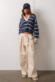 Sloane Striped Collared V-Neck Sweater