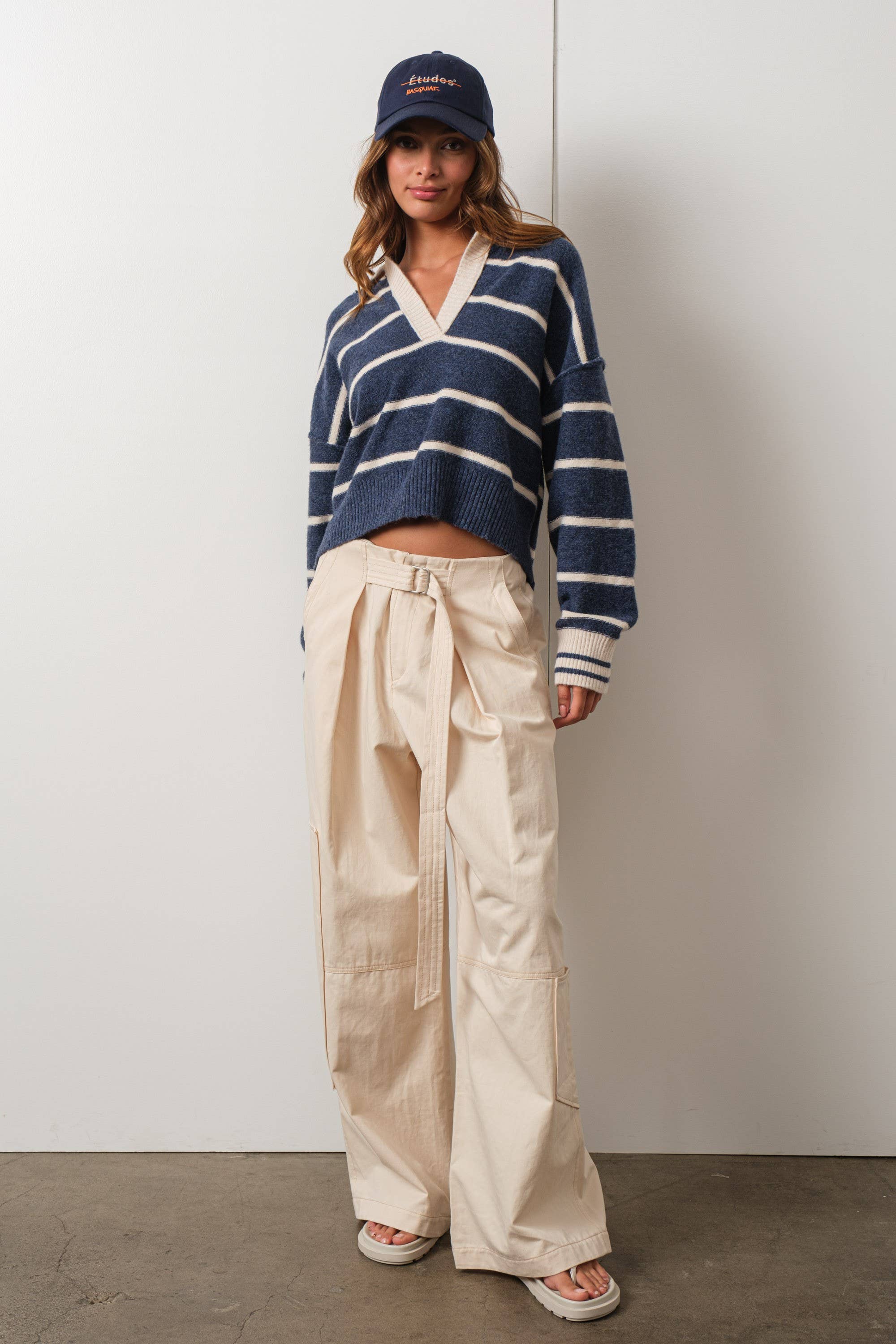 Sloane Striped Collared V-Neck Sweater