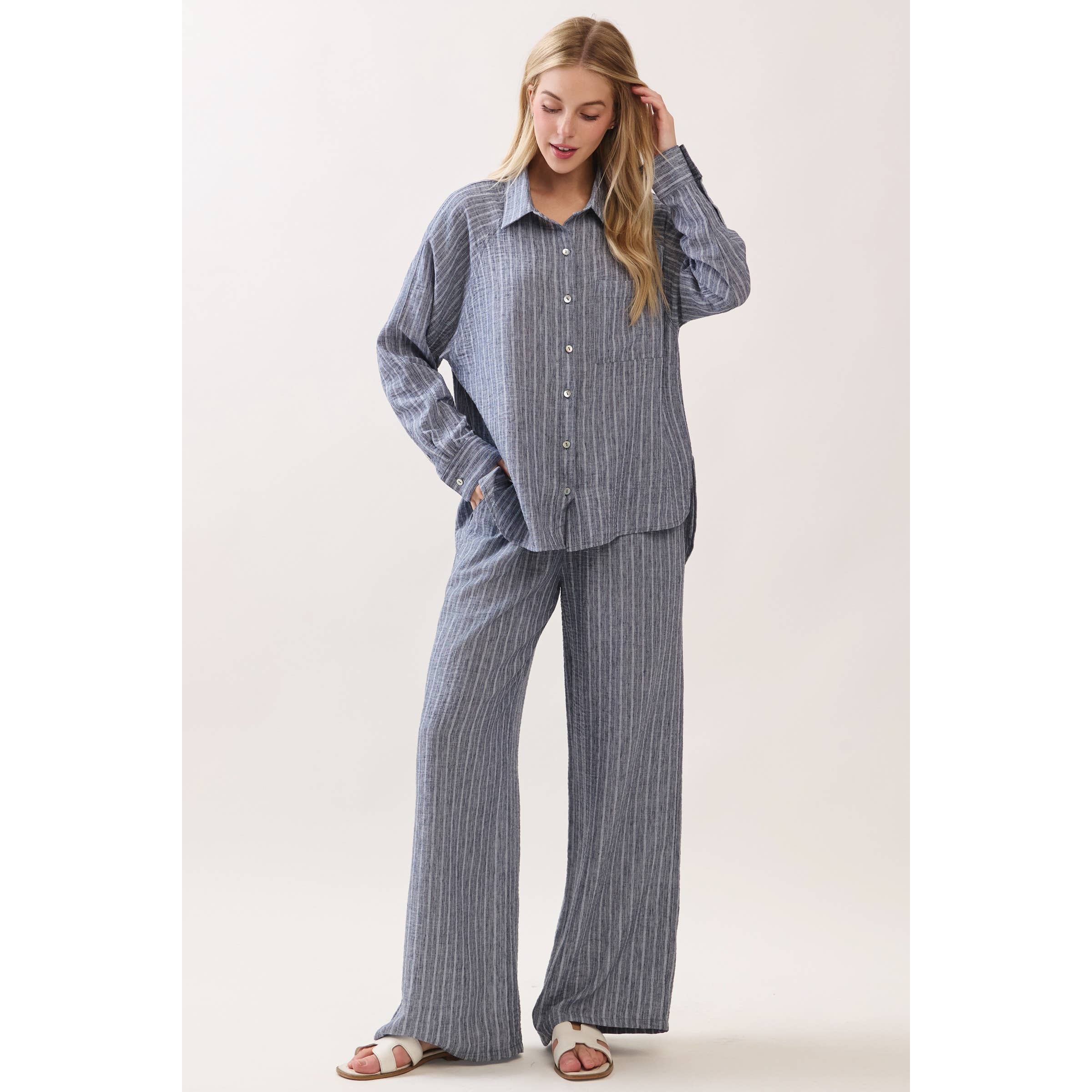 Livia Striped Tie Waist Wide Leg Pants