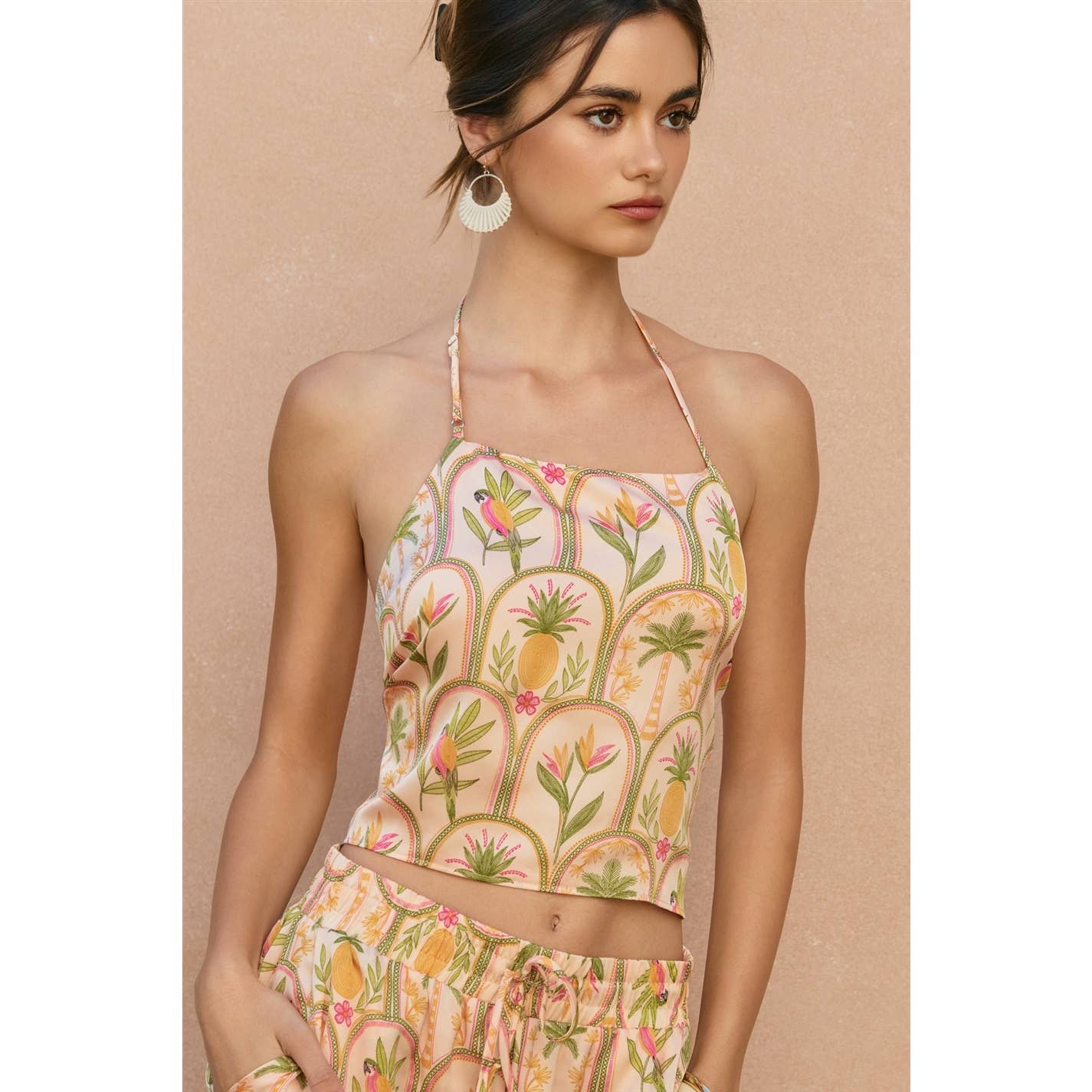 Ibiza Tropical Satin Halter Crop Top