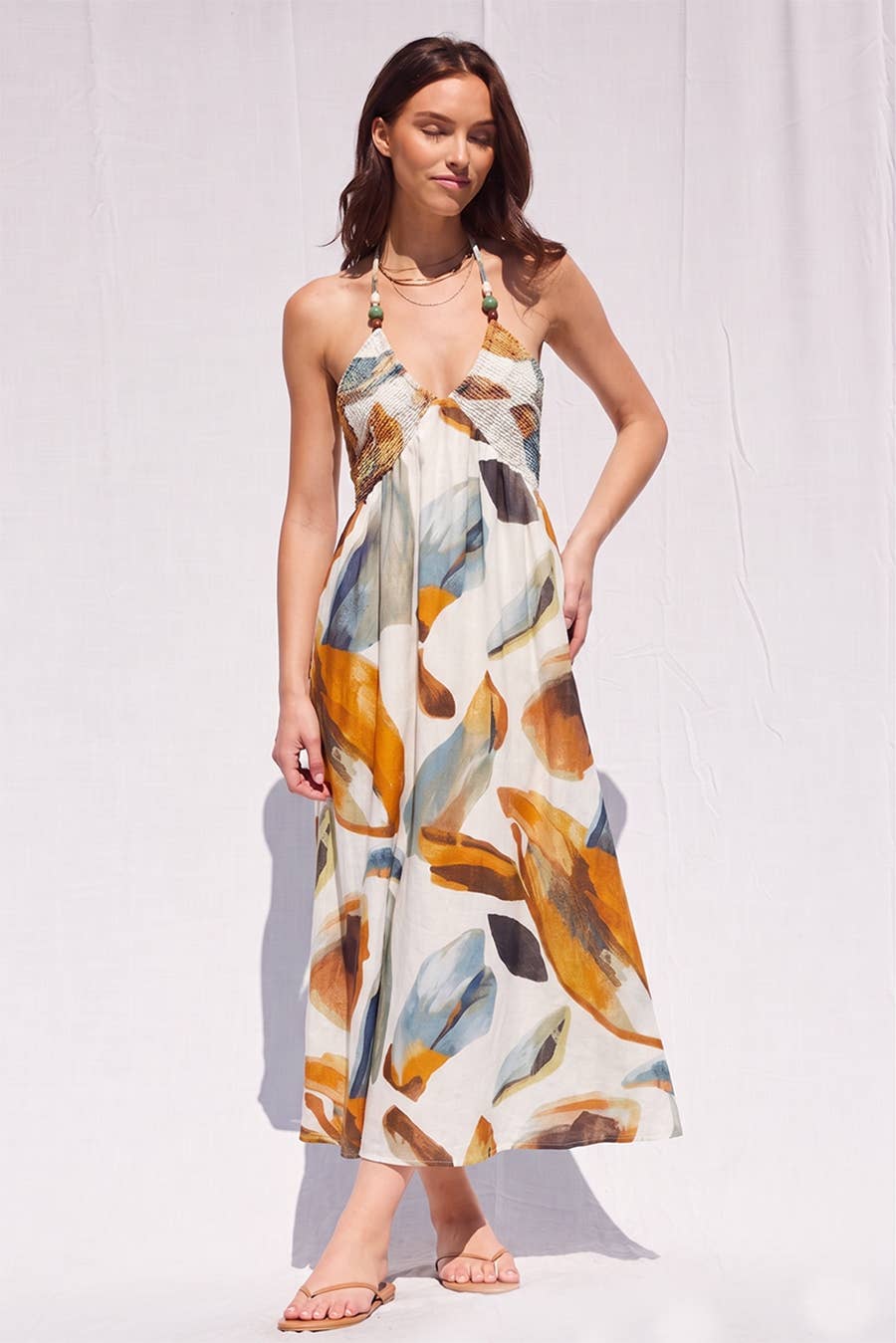 Printed Halter Midi Dress