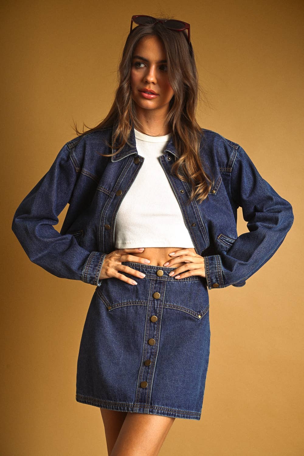 Button Front Indigo Denim Skirt
