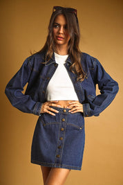 Button Front Indigo Denim Skirt