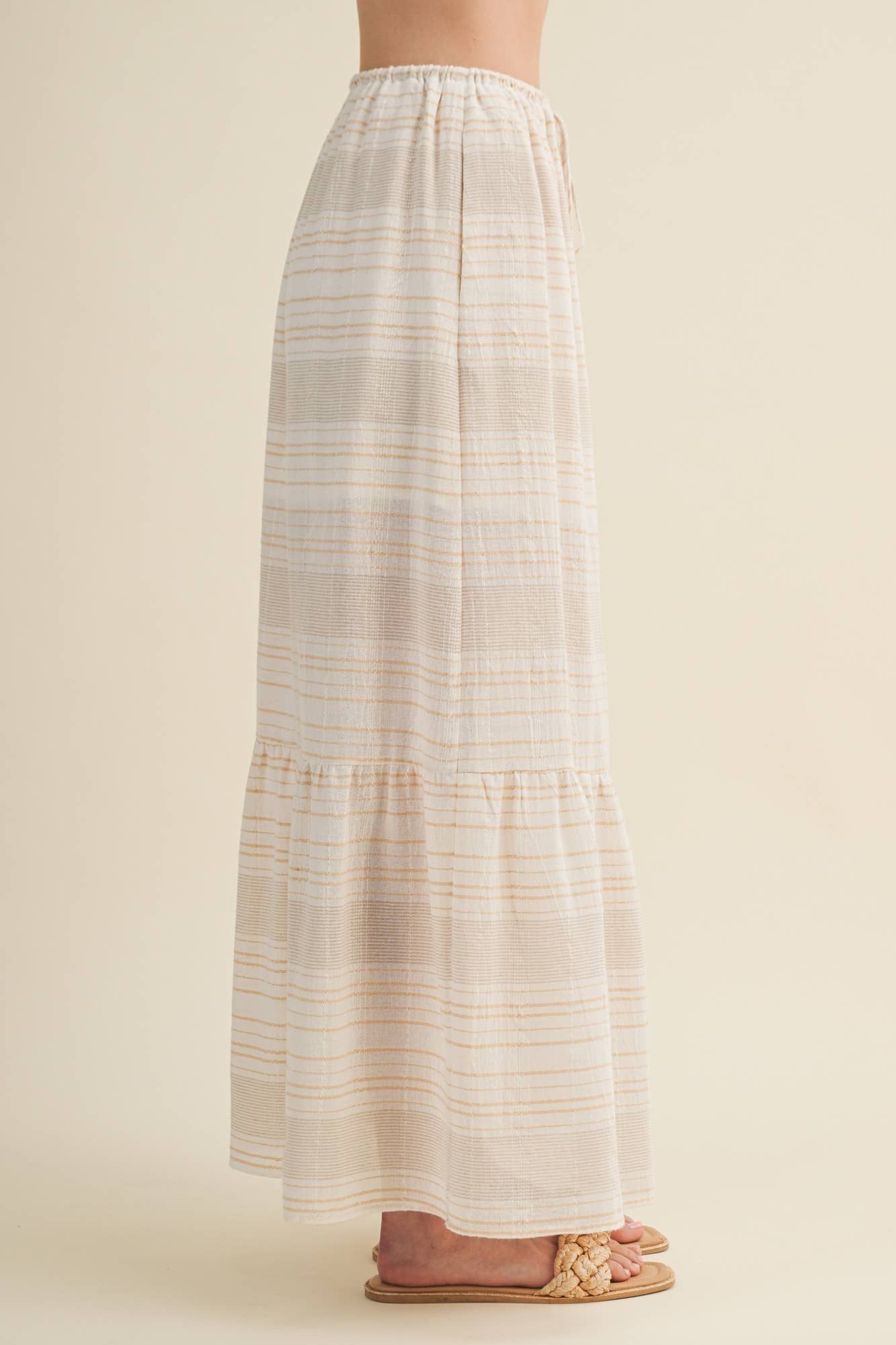 Etched Stripe Tiered Maxi Skirt