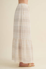 Etched Stripe Tiered Maxi Skirt