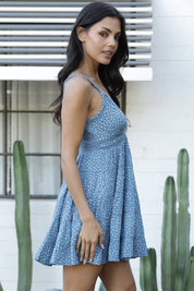 C4G30-FQ00 POLKA DOT LACE TRIM V NECK DRESS DOUBLE STRAPS