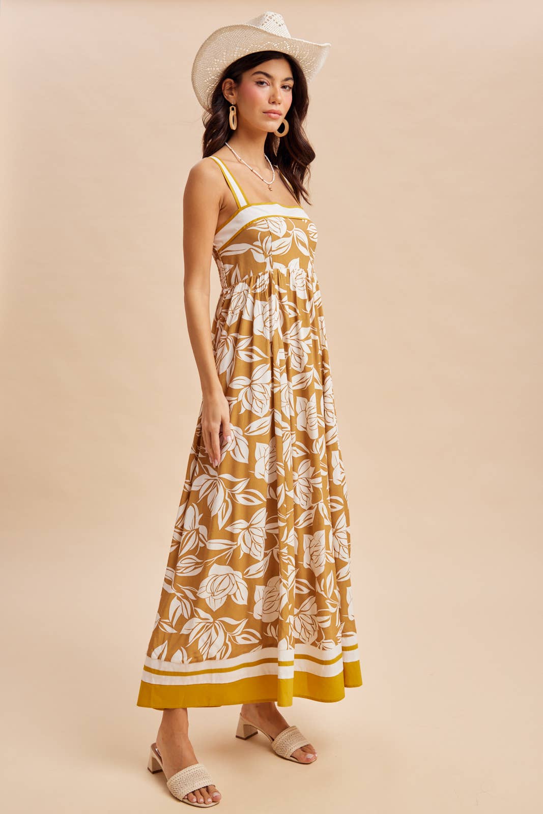 CONTRAST PIPED RESORT MAXI DRESS