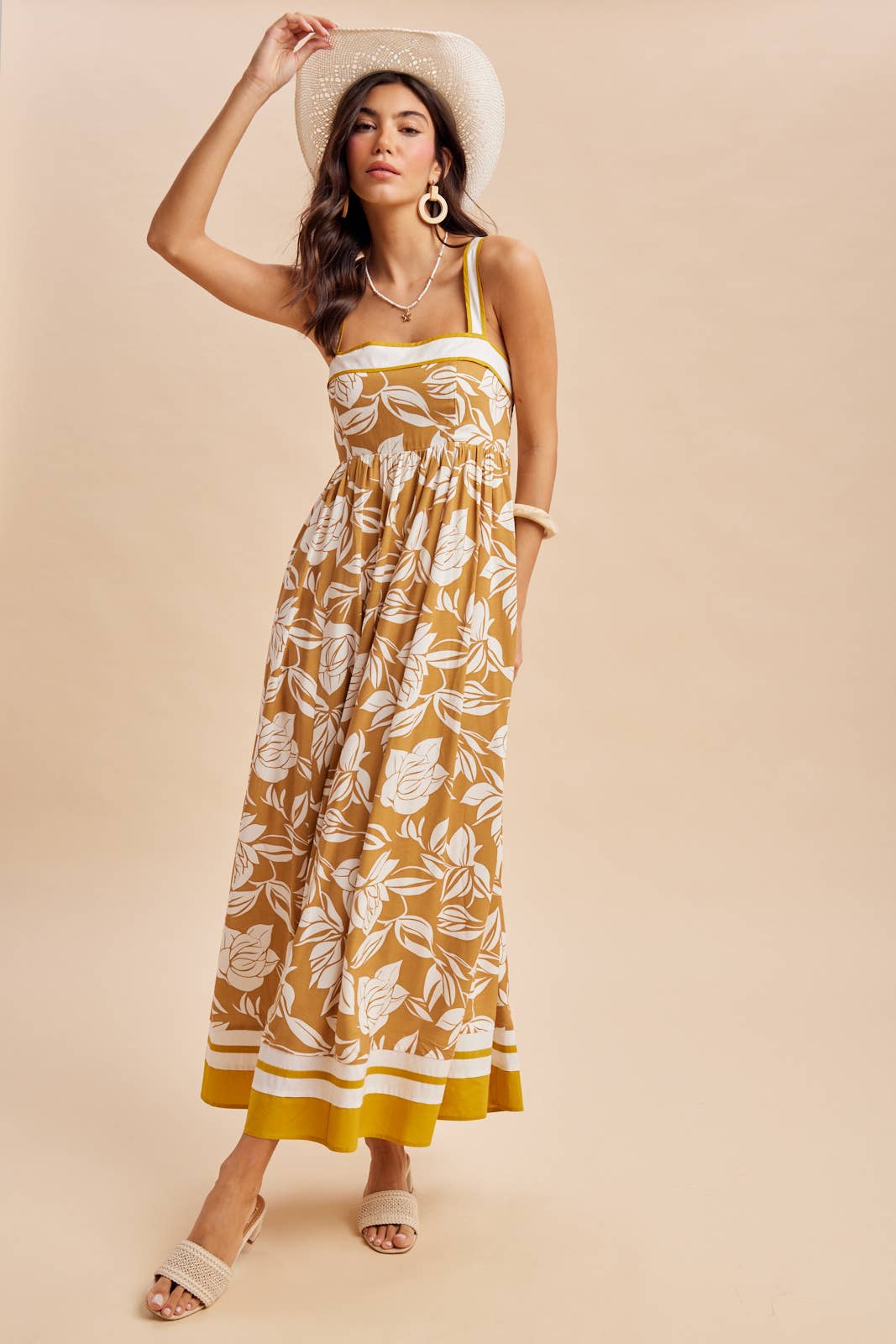 CONTRAST PIPED RESORT MAXI DRESS
