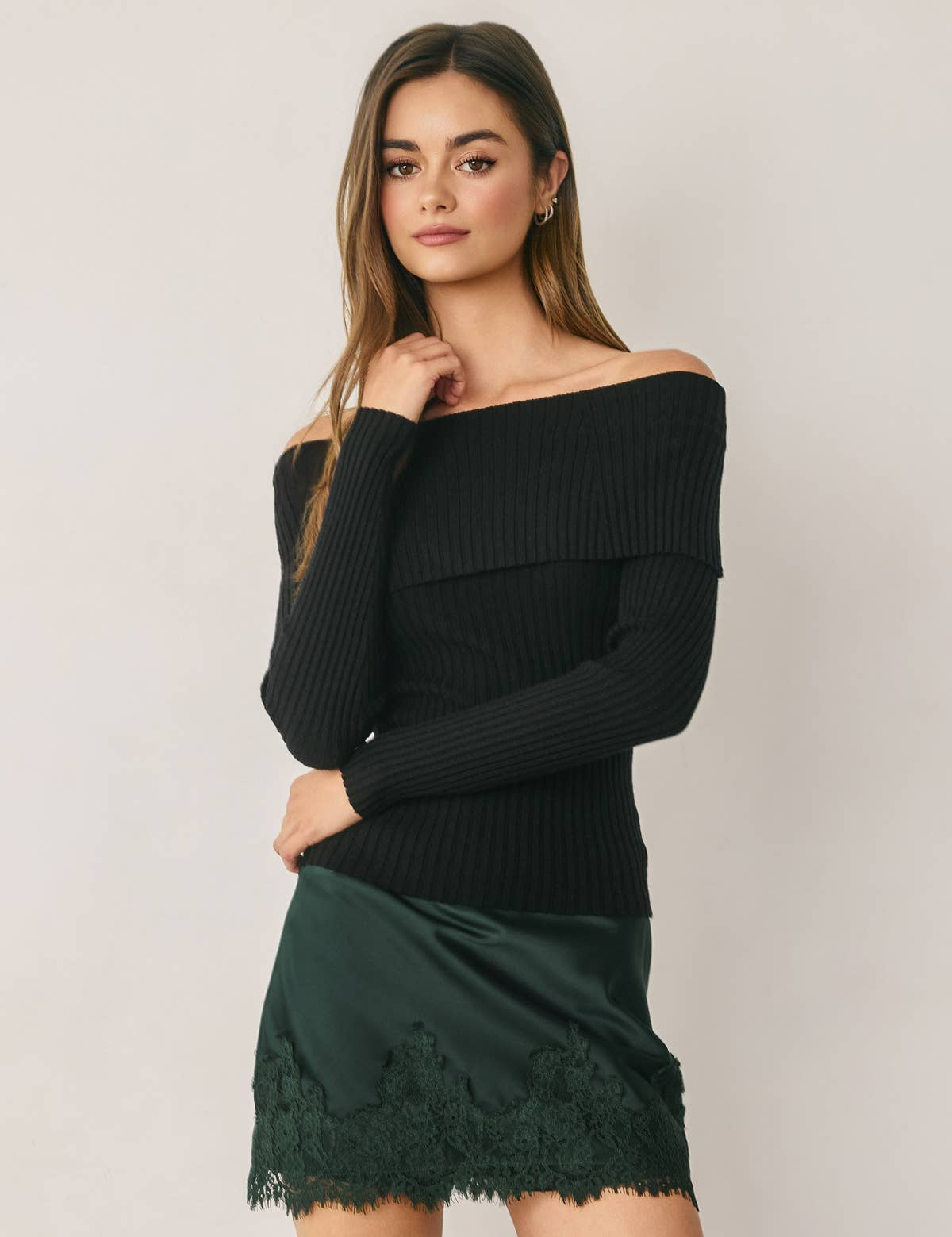 Arden Off Shoulder Rib Knit Sweater