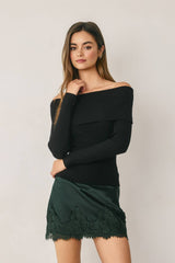 Arden Off Shoulder Rib Knit Sweater
