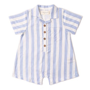 Organic Collared Romper - Blue Stripes