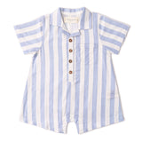 Organic Collared Romper - Blue Stripes