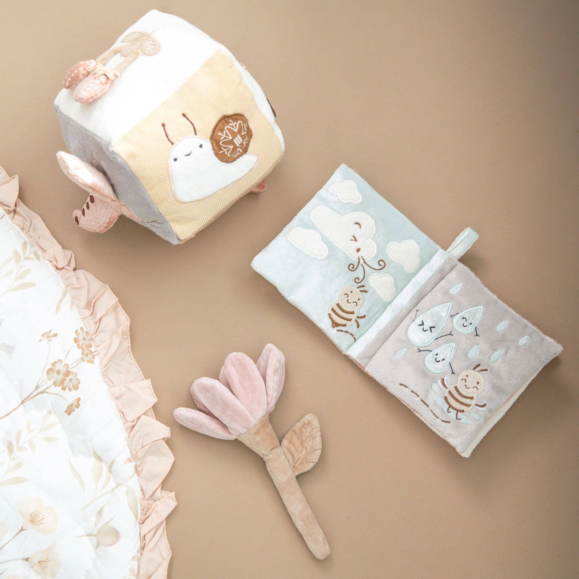 Violet Floral Plush Baby Rattle Toy