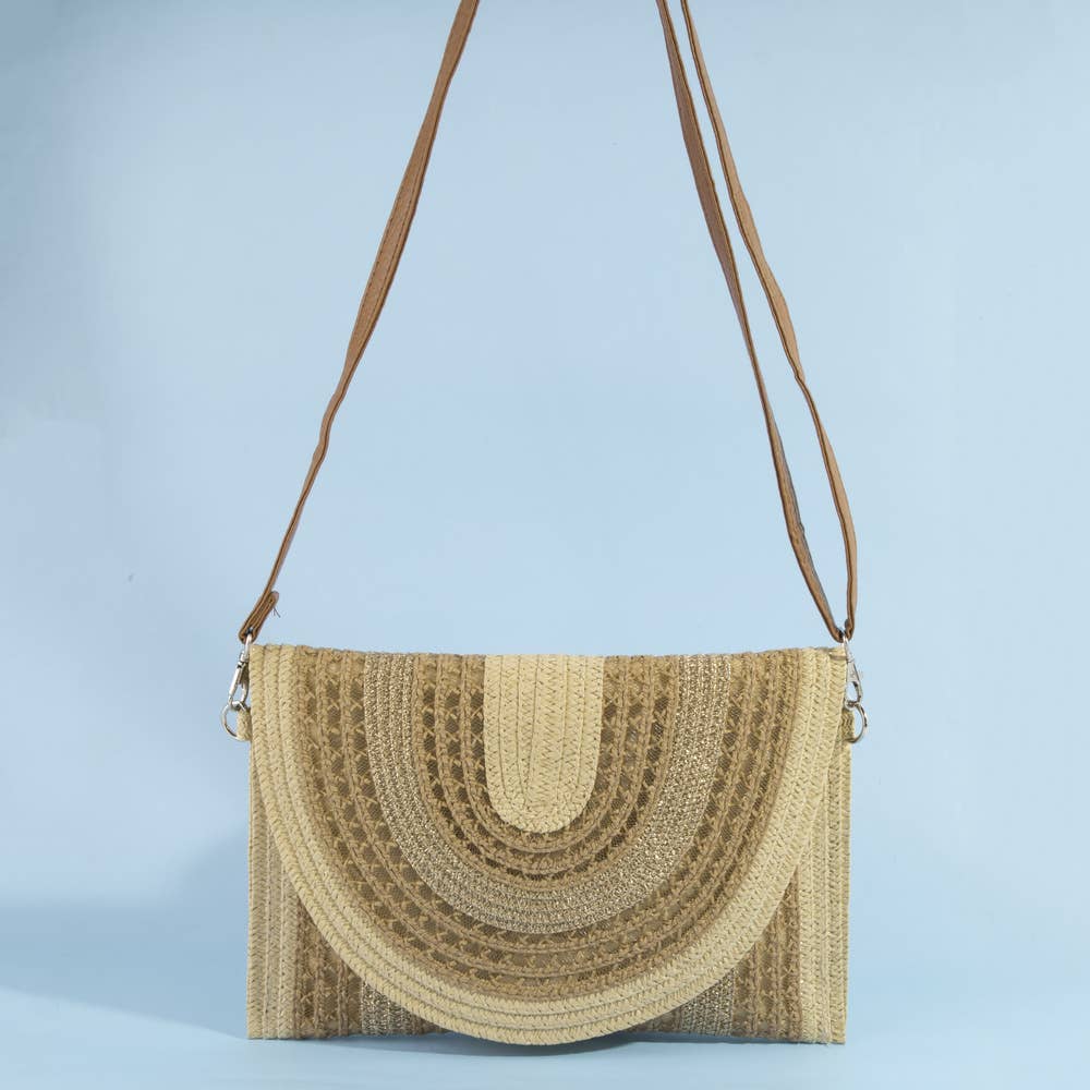 Arched Woven Straw Envelope Clutch