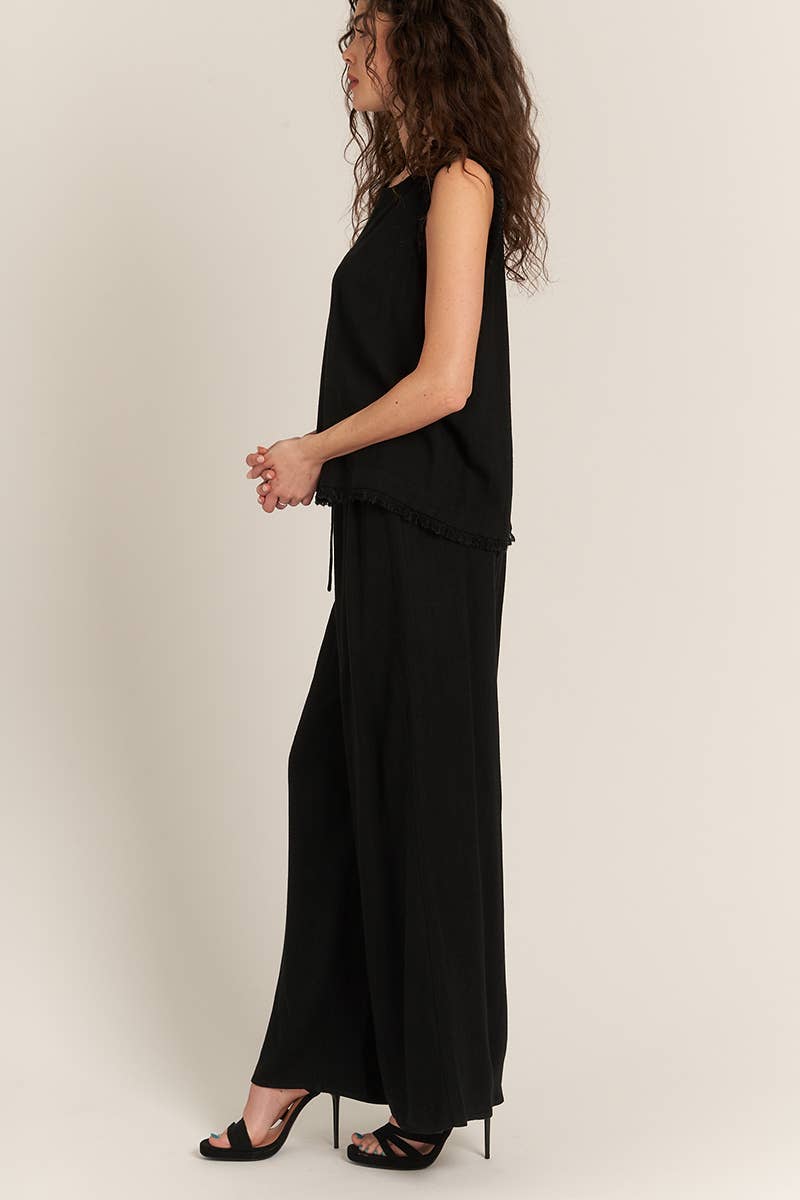 Elastic Waistband Wide Leg Pants