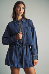 Sabine Indigo Denim Cropped Button Shirt