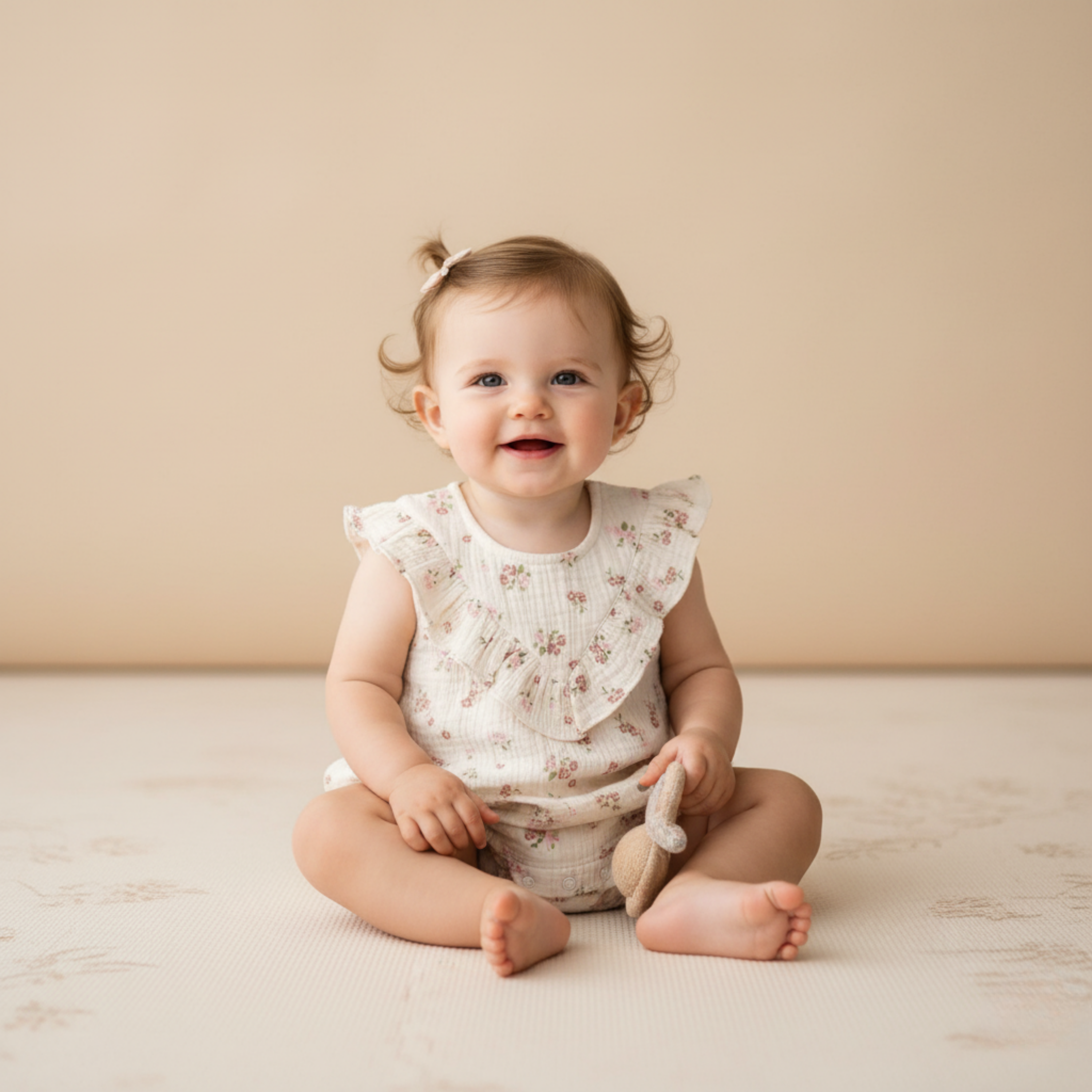 Organic Sleeveless Ruffle Bubble Romper - Blush Floral
